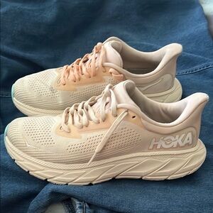 Hoka Women's Cream and Peach Sneakers
